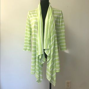 NEW J JILL Lime Stripe Open Front Linen Cardigan M